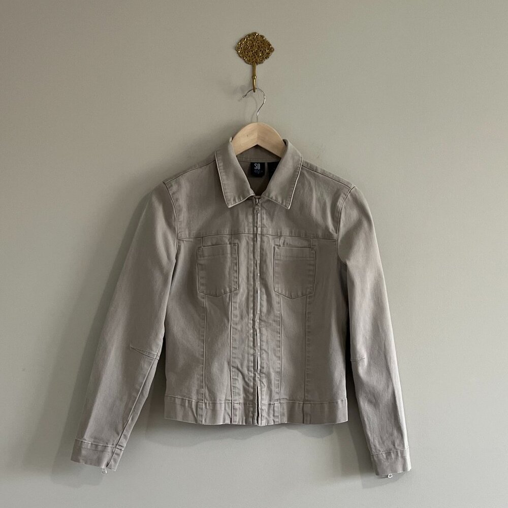 SO GSJC Beige Zip Up Jacket | Size Large | Stretch Cotton Casual Layer